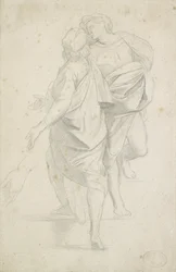 Zwei Figuren auf einer Treppe stehend, nach Raphael